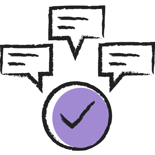 icon one to many messages around a purple checkmark