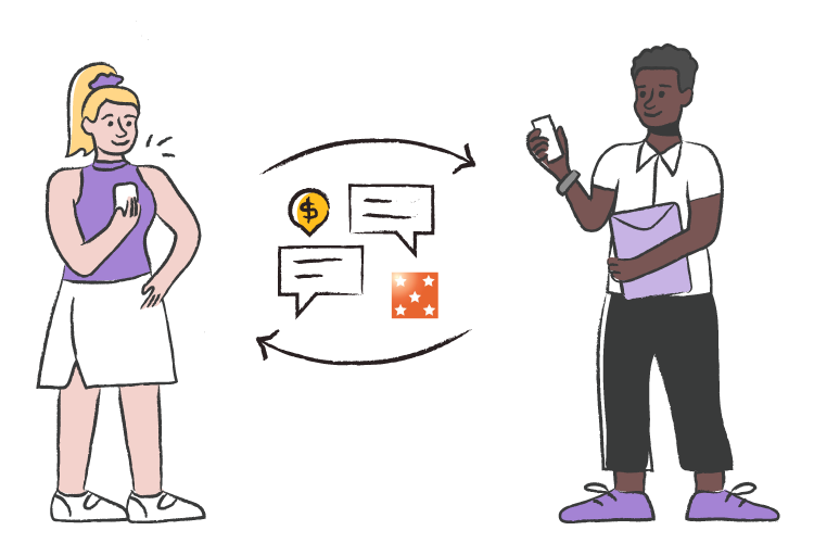 Two people texting freedom merchants hero 