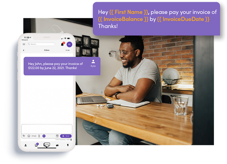 MessageDesk messages showing quickbooks online sms personalization
