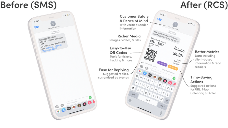 Two phones showing rich communications services