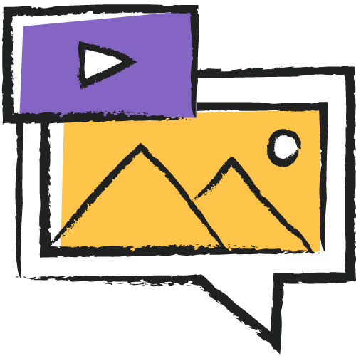 icon mms yellow and purple message bubble