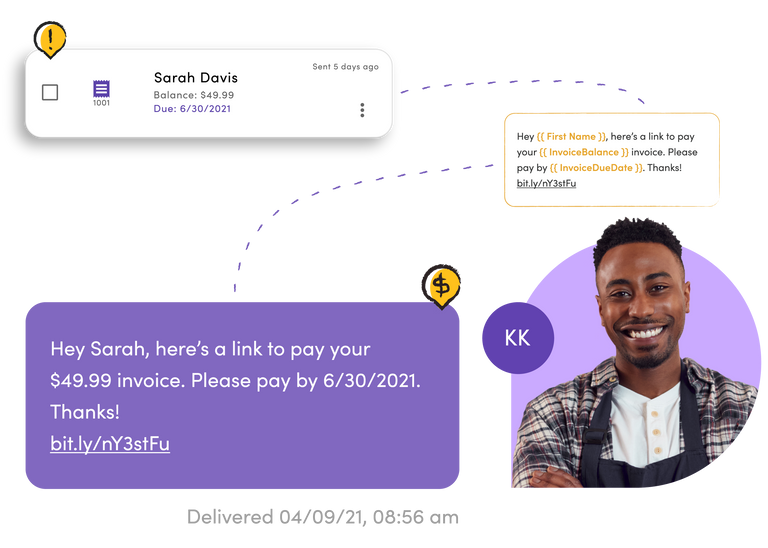 profile picture of a man and messages showing sms invoicing in MessageDesk
