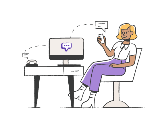 MessageDesk figure sitting at desk showing landline sms services