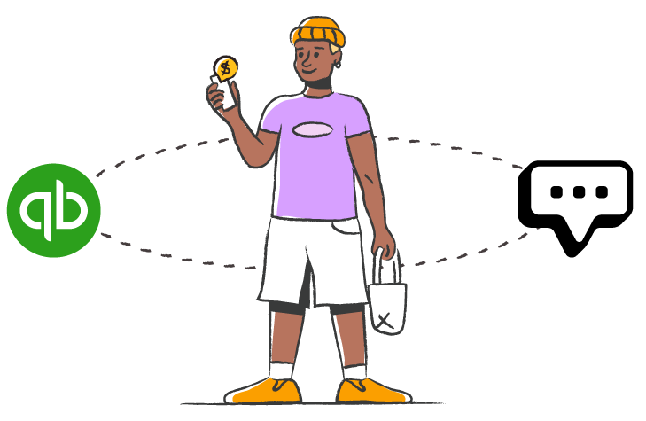 MessageDesk figure with two logos showing quickbooks sms integration